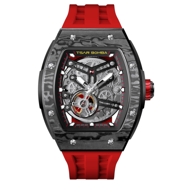 機械公爵 | 元素系列 自動上鍊 紅色款 碳纖維錶殼 矽膠錶帶 機械錶 (TB8228CF-02)
