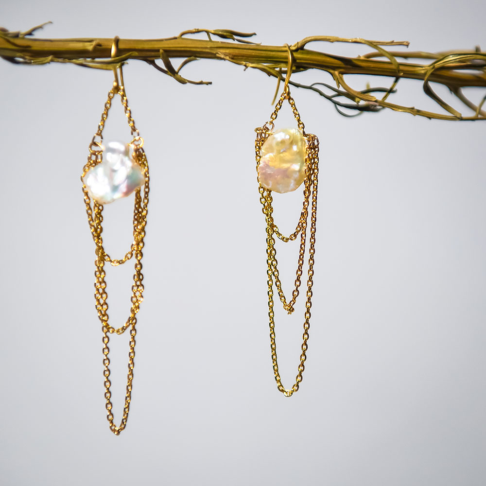 錘鍊巴洛克珍珠耳環