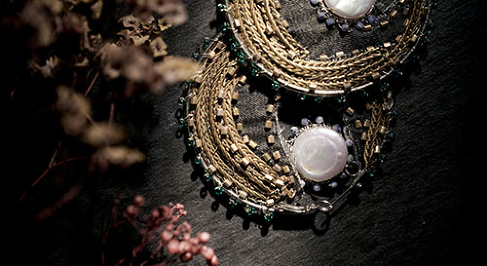 紋路大圓片珍珠耳環