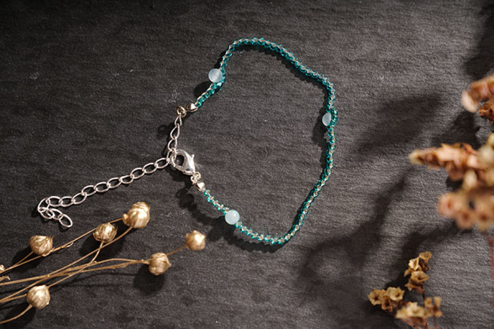 古典琉璃細版手鍊 (藍)