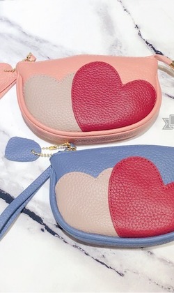 雙心真皮零錢包、化粧包