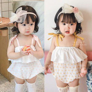 (出清不退換)小雛菊波點無袖吊帶包屁衣