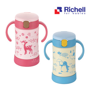 日本Richell利其爾萌答答花間鹿不鏽鋼吸管保溫杯300ML