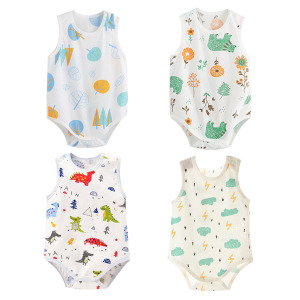 (出清不退換)卡通滿版圖案無袖三角包屁衣