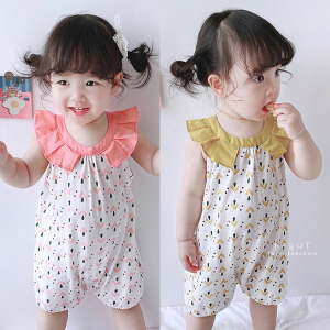 (出清不退換)幾何印花花邊領連身包屁衣