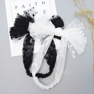 波點網紗蝴蝶結大人款髮帶