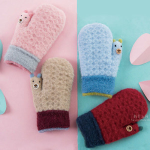 (出清不退換)拇指小熊掛繩針織包指手套兒童款