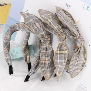 布藝蘇格蘭格紋蝴蝶結髮箍