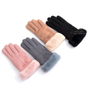 (出清不退換)麂皮冬季保暖五指加絨雙層手套大人款