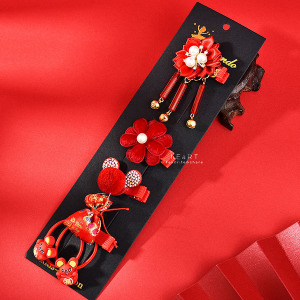 中國風鼠年吉祥造型髮圈髮夾 6件組