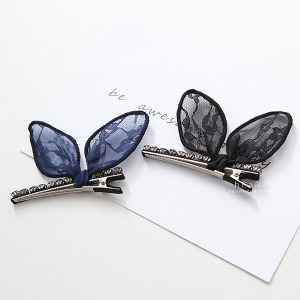 優雅蕾絲兔耳水鑽髮夾