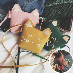 麂皮手感親子貓咪斜背包