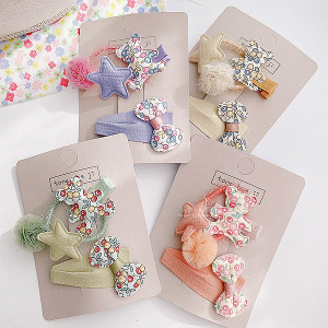 碎花小熊星星蝴蝶結髮圈髮夾 3入組