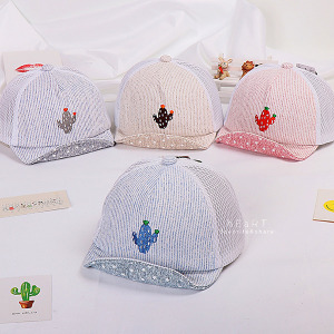(出清不退換)仙人掌刺繡條紋軟簷棒球帽