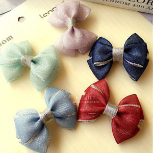 優雅銀絲織帶多層蝴蝶結髮夾