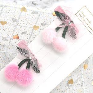 甜美毛球網紗櫻桃髮夾