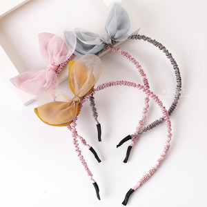 布藝雙層網紗蝴蝶結髮箍