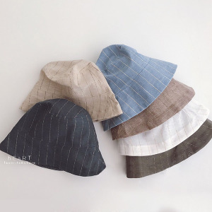 (出清不退換)文青風棉麻條紋漁夫帽