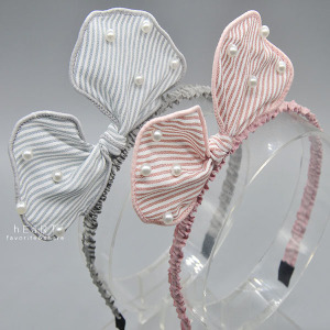 氣質珍珠條紋蝴蝶結髮箍