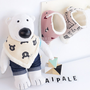 韓國空運mango tango小熊幾何印花絨毛加厚口水三角巾