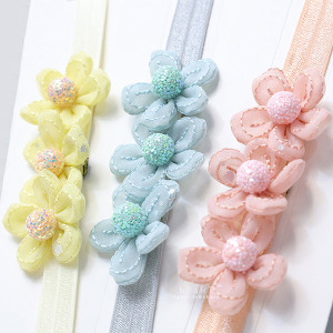氣質粉嫩立體三連花朵髮帶