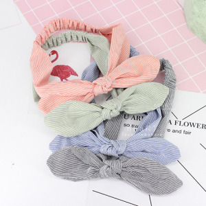 樸實風細條紋蝴蝶結髮帶