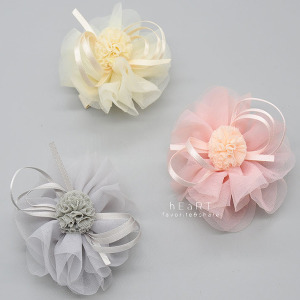 紗質花朵紗球髮夾