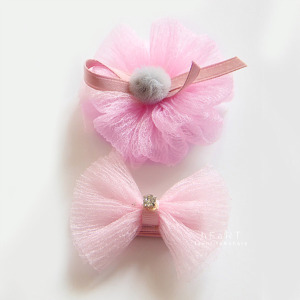 氣質粉砂花朵蝴蝶結髮夾