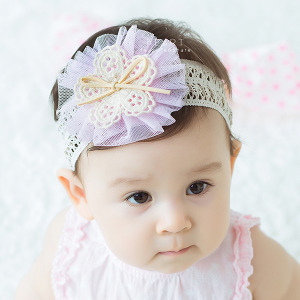 布藝寬蕾絲網紗花朵髮帶