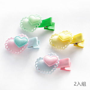 冰淇淋色雙層花邊愛心髮夾 2入組