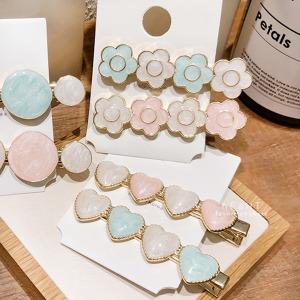 雙色金邊花朵愛心髮夾