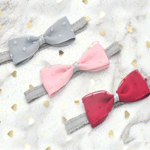 刺繡點點網紗蝴蝶結髮帶