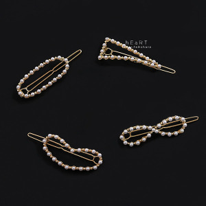 復古金邊細珍珠造型髮夾