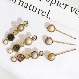 復古珍珠水鑽瀏海髮夾 2入組