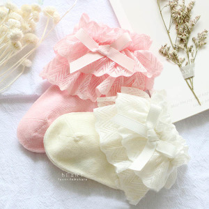 (出清不退換)棉感雙層蕾絲花邊寶寶短筒襪