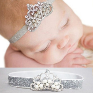 珍珠水鑽皇冠嬰兒髮帶