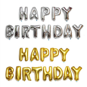 (出清不退換)Happy Birthday生日派對16吋英文字母金銀鋁箔氣球 (無充氣) 13字入