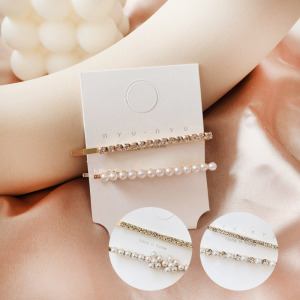 韓系少女氣質髮夾 鑽石珍珠 花珍珠 珍珠 2入組