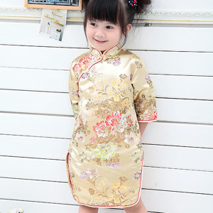 (出清不退換)中國風錦緞旗袍-牡丹金