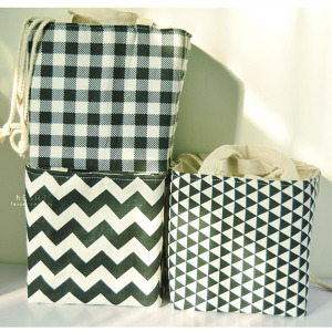 (出清不退換)簡約波浪線條棉麻野餐保溫包束口款