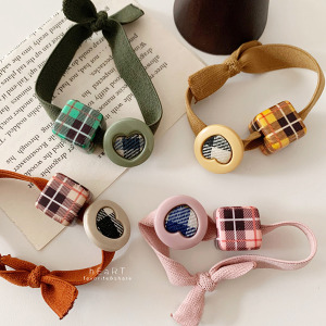 英倫格紋愛心打結髮圈