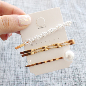極簡金屬珍珠髮夾 3入組