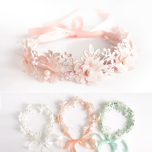 夢幻花童花圈蕾絲綁帶髮箍