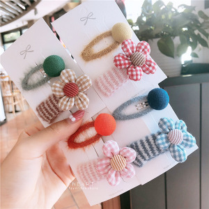 毛線布藝花朵髮夾 2入組