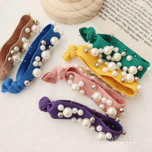 寬版糖果色珍珠彈性髮圈