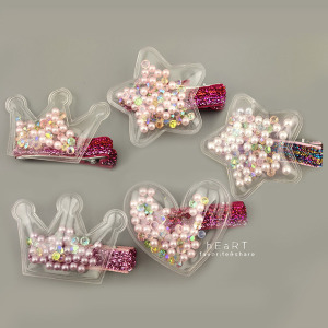 透明皇冠愛心氣泡亮片髮夾