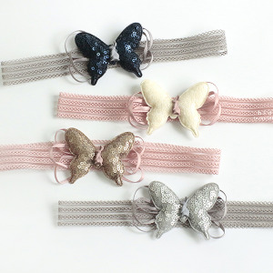 精緻立體亮片蝴蝶彈性髮帶