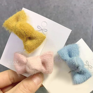 糖果色絨毛蝴蝶結髮夾