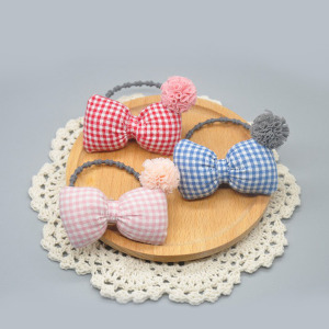 日系格子蓬蓬蝴蝶結紗球髮圈