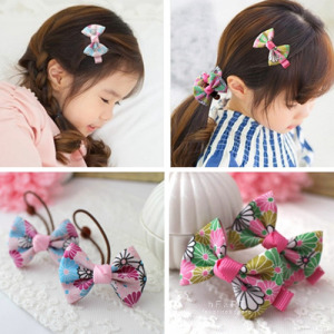 印花布藝蝴蝶結髮夾髮圈